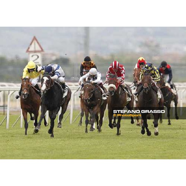 Fabio Branca on Malossol goes to win the Premio Parioli. Mirco Demuro on Vedelago is second. Neil Callan on Farraaj is third Rome Capannelle racecourse, 29th april 2012 ph.Stefano Grasso