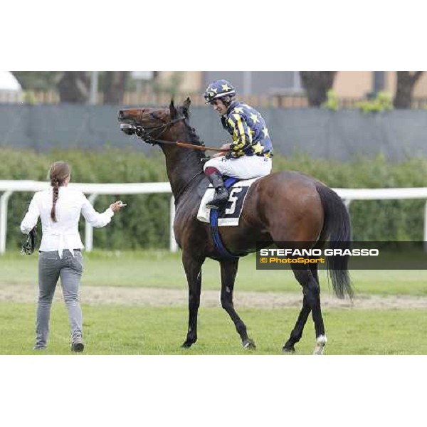 Fabio Branca celebrates on Malossol after winning the Premio Parioli Rome Capannelle racecourse, 29th april 2012 ph.Stefano Grasso