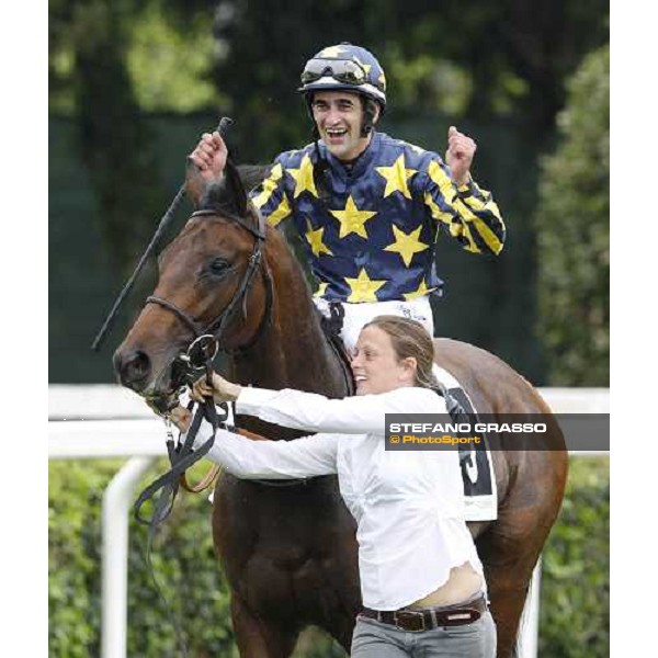 Fabio Branca celebrates on Malossol after winning the Premio Parioli Rome Capannelle racecourse, 29th april 2012 ph.Stefano Grasso