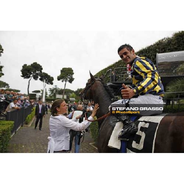 Fabio Branca celebrates on Malossol after winning the Premio Parioli Rome Capannelle racecourse, 29th april 2012 ph.Stefano Grasso