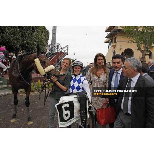 Mirco Demuro and Principe Adepto pose with Cristiana Brivio Sforza,Endo Botti and Andrea Scarpellini after winning the Premio Signorino Rome Capannelle racecourse, 29th april 2012 ph.Stefano Grasso