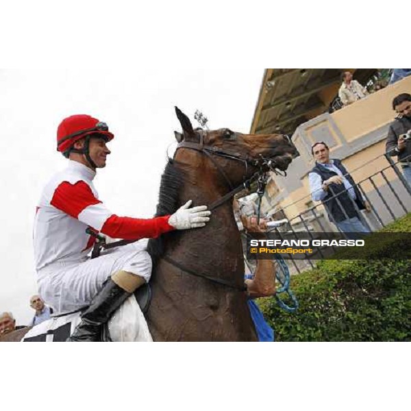 Gabriele Bietolini returns home on Real Solution after winning the Premio Botticelli Rome Capannelle racecourse, 29th april 2012 ph.Stefano Grasso