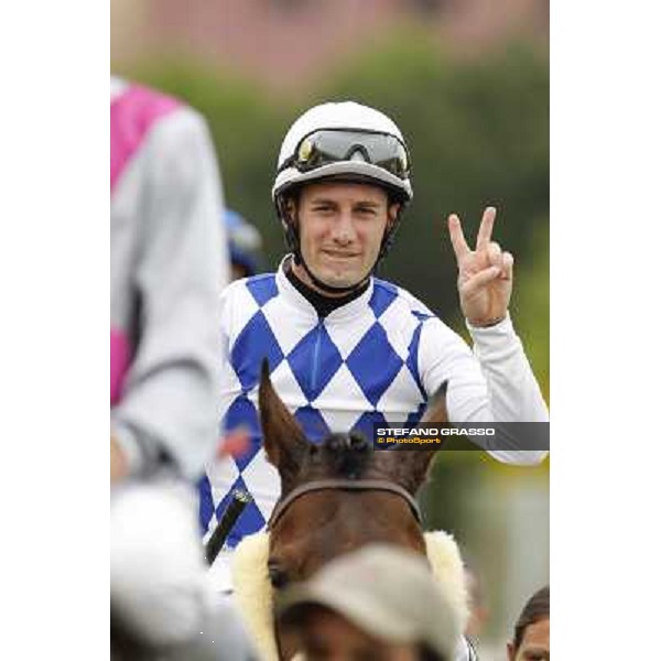 Mirco Demuro on Principe Adepto after winning the Premio Signorino-Mem.Alessandro Lancellotti Rome - Capannelle racecourse, 29th apri l2012 ph.Stefano Grasso