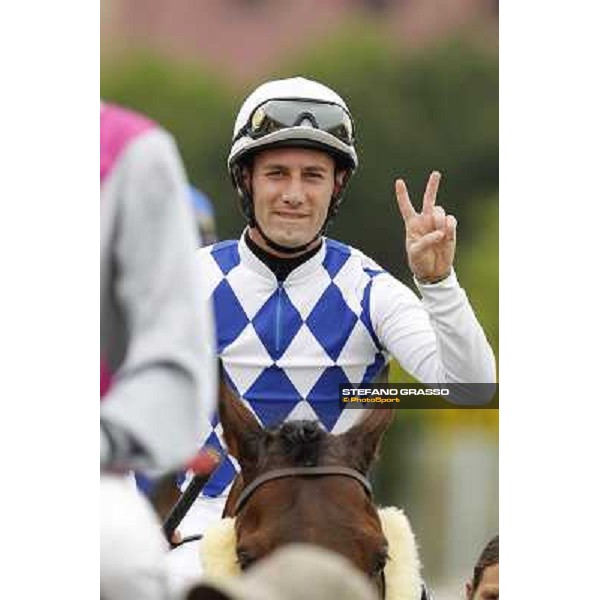 Mirco Demuro on Principe Adepto after winning the Premio Signorino-Mem.Alessandro Lancellotti Rome - Capannelle racecourse, 29th apri l2012 ph.Stefano Grasso