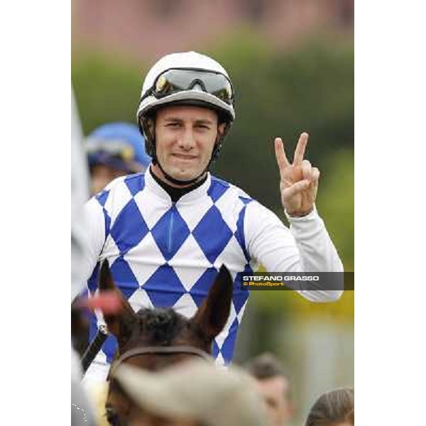 Mirco Demuro on Principe Adepto after winning the Premio Signorino-Mem.Alessandro Lancellotti Rome - Capannelle racecourse, 29th apri l2012 ph.Stefano Grasso