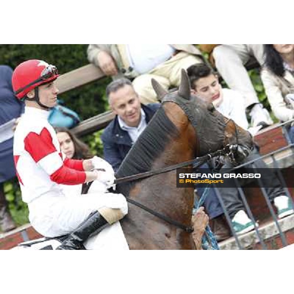 Gabriele Bietolini on Real Solution enters the track Rome - Capannelle racecourse, 29th apri l2012 ph.Stefano Grasso