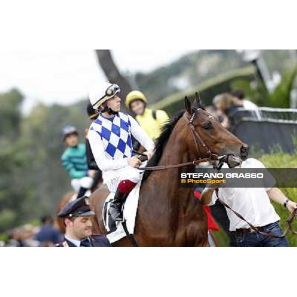 Cristian Demuro on Art of Dreams enters the track before the start of the Premio Parioli Rome - Capannelle racecourse, 29th april 2012 ph.Stefano Grasso