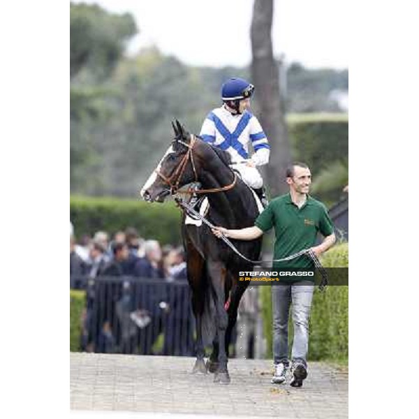 Mirco Demuro on Vedelago enters the track before the start of the Premio Parioli Rome - Capannelle racecourse, 29th april 2012 ph.Stefano Grasso