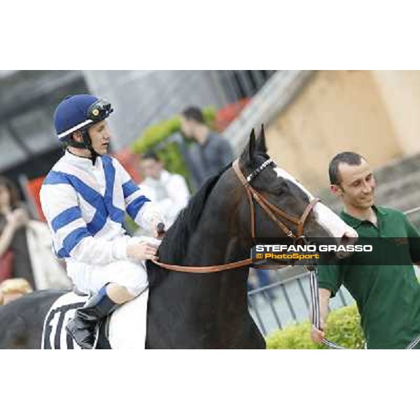 Mirco Demuro on Vedelago enters the track before the start of the Premio Parioli Rome - Capannelle racecourse, 29th april 2012 ph.Stefano Grasso