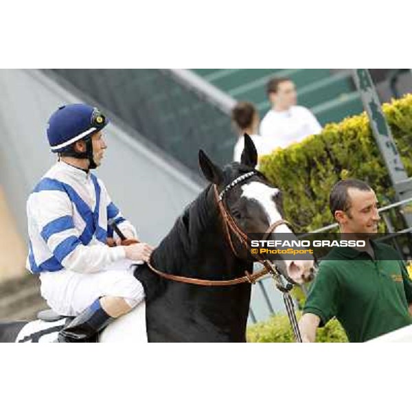 Mirco Demuro on Vedelago enters the track before the start of the Premio Parioli Rome - Capannelle racecourse, 29th april 2012 ph.Stefano Grasso