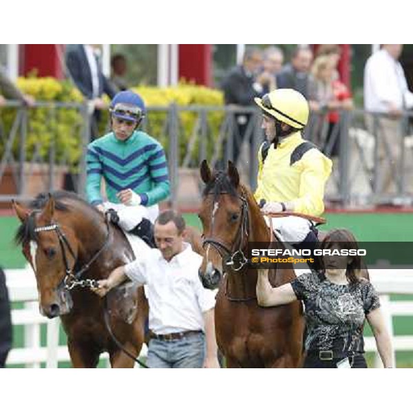 Neil Callan on Farraaj and Dario Vargiu on Lui e La Luna during the parade of the Premio Parioli Rome - Capannelle racecourse, 29th april 2012 ph.Stefano Grasso