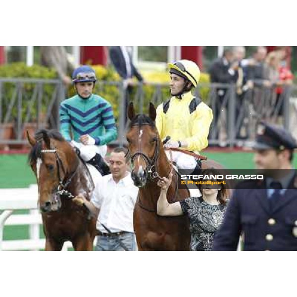 Neil Callan on Farraaj and Dario Vargiu on Lui e La Luna during the parade of the Premio Parioli Rome - Capannelle racecourse, 29th april 2012 ph.Stefano Grasso