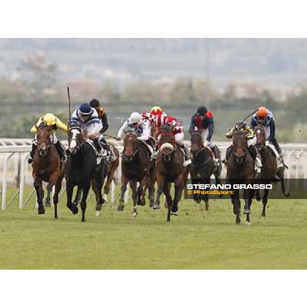 Fabio Branca on Malossol goes to win the Premio Parioli. Mirco Demuro on Vedelago is second, Neil Callan on Farraaj is third Rome - Capannelle racecourse, 29th april 2012 ph.Stefano Grasso