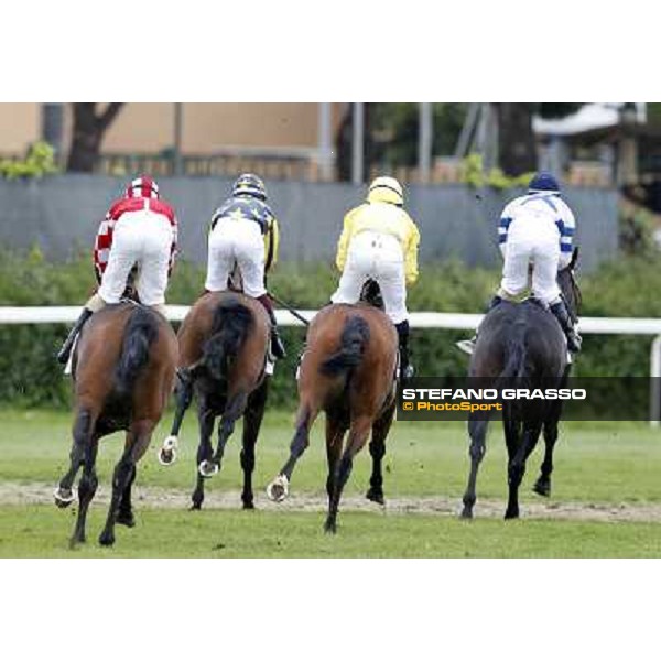 Fabio Branca on Malossol,Mirco Demuro on Vedelago and Neil Callan on Farraaj after the finish in the Premio Parioli. Mirco Rome - Capannelle racecourse, 29th april 2012 ph.Stefano Grasso