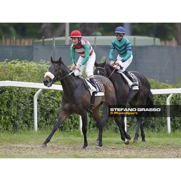 Mirco Demuro on Last Night Show and Dario Vargiu on Killacky Loose after the finish of the Premio Regina Elena Rome - Capannelle racecourse, 29th april 2012 ph.Stefano Grasso