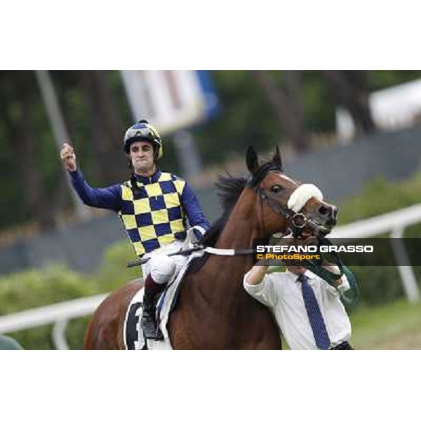 Fabio Branca on Cherry Collect celebrates after winning the Premio Regina Elena Rome - Capannelle racecourse, 29th april 2012 ph.Stefano Grasso