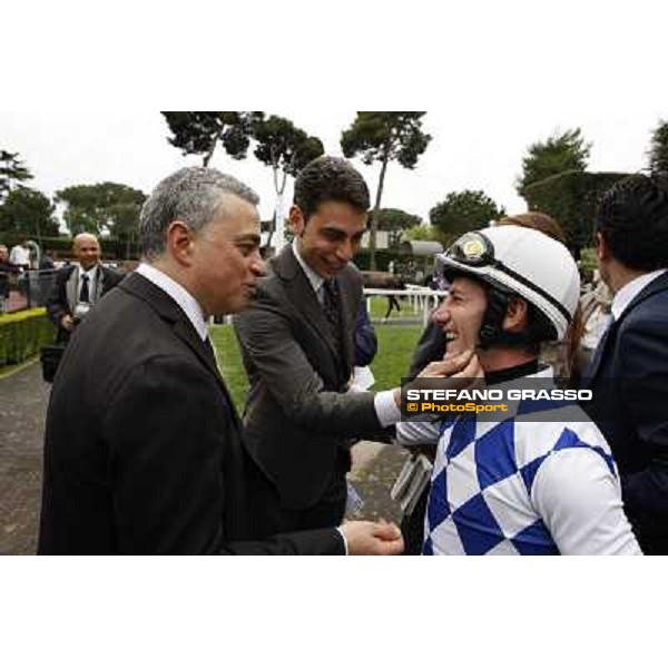 Andrea Scarpellini, Alessandro Botti and Mirco Demuro after winning the Premio Signorino Rome - Capannelle racecourse, 29th april 2012 ph.Stefano Grasso