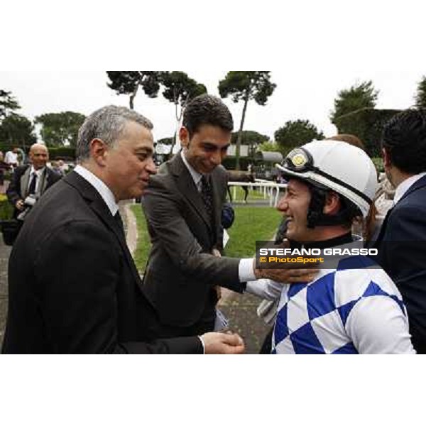 Andrea Scarpellini, Alessandro Botti and Mirco Demuro after winning the Premio Signorino Rome - Capannelle racecourse, 29th april 2012 ph.Stefano Grasso