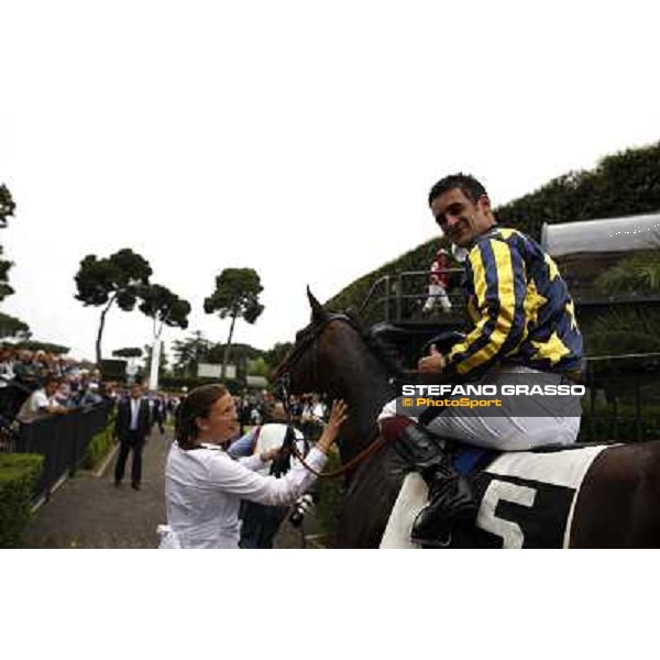 Fabio Branca celebrates on Malossol after winning the Premio Parioli Rome - Capannelle racecourse, 29th april 2012 ph.Stefano Grasso