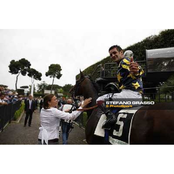 Fabio Branca celebrates on Malossol after winning the Premio Parioli Rome - Capannelle racecourse, 29th april 2012 ph.Stefano Grasso