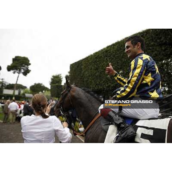 Fabio Branca celebrates on Malossol after winning the Premio Parioli Rome - Capannelle racecourse, 29th april 2012 ph.Stefano Grasso