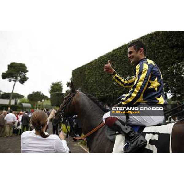 Fabio Branca celebrates on Malossol after winning the Premio Parioli Rome - Capannelle racecourse, 29th april 2012 ph.Stefano Grasso