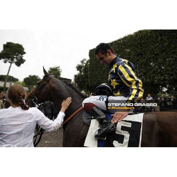 Fabio Branca celebrates on Malossol after winning the Premio Parioli Rome - Capannelle racecourse, 29th april 2012 ph.Stefano Grasso