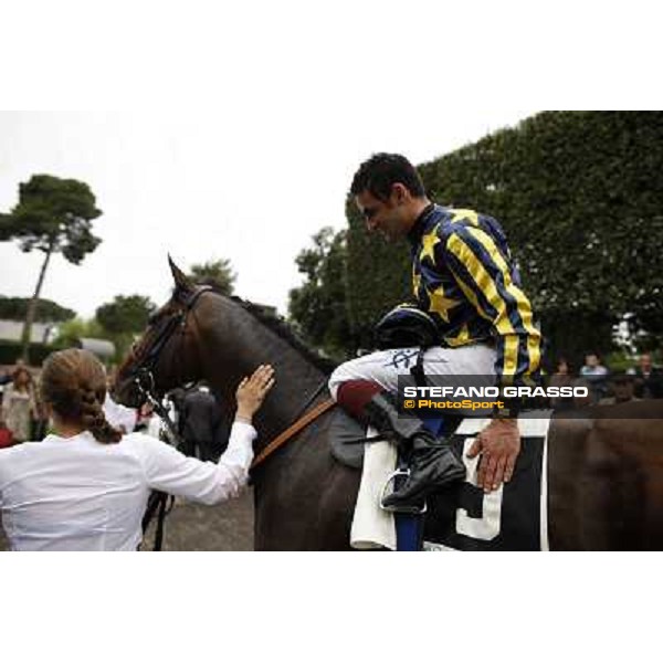 Fabio Branca celebrates on Malossol after winning the Premio Parioli Rome - Capannelle racecourse, 29th april 2012 ph.Stefano Grasso