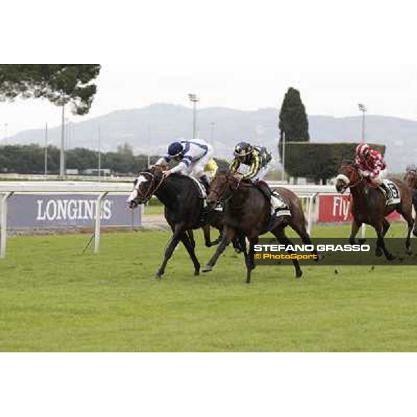 Fabio Branca on Malossol wins the Premio Parioli. Mirco Demuro on Vedelago is second. Rome - Capannelle racecourse, 29th april 2012 ph.Stefano Grasso