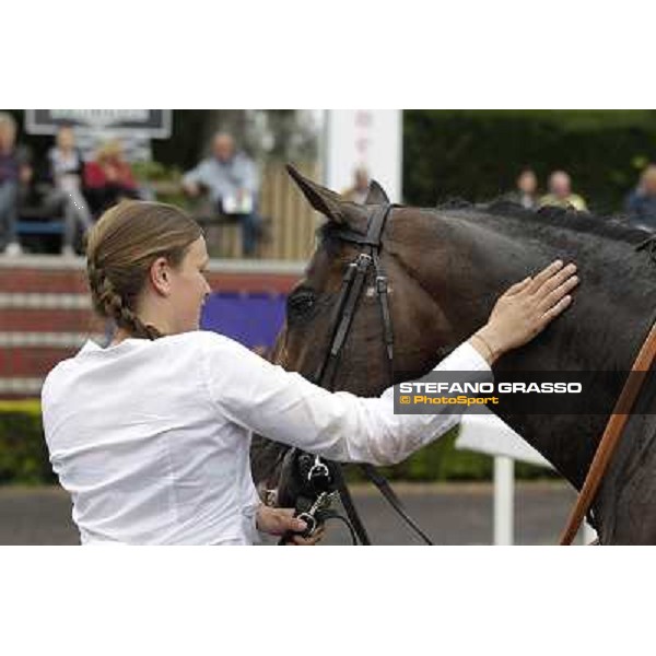 Malossol receives caresses by his groom Eva after winning the Premio Parioli. Rome - Capannelle racecourse, 29th april 2012 ph.Stefano Grasso