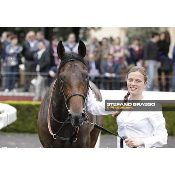 Malossol receives caresses by his groom Eva after winning the Premio Parioli. Rome - Capannelle racecourse, 29th april 2012 ph.Stefano Grasso