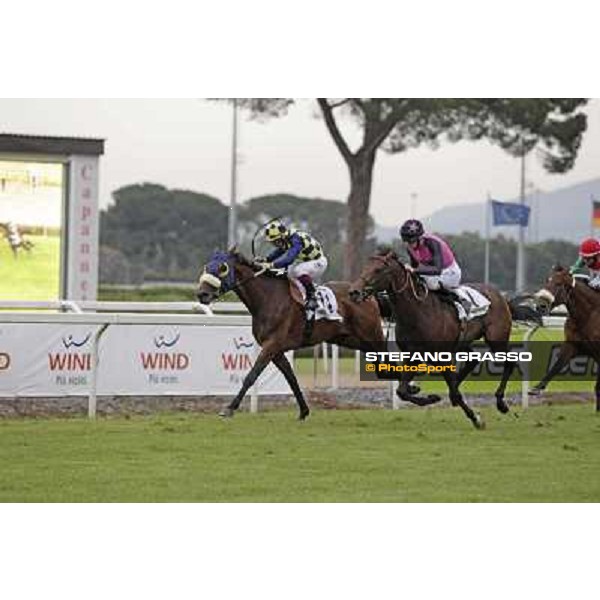 Robert Havlin on Feuerblitz goes to win the 129° Derby Italiano Better beating Umberto Rispoli on Wild Wolf Roma - Capannelle racecourse, 20th may 2012 ph.Stefano Grasso