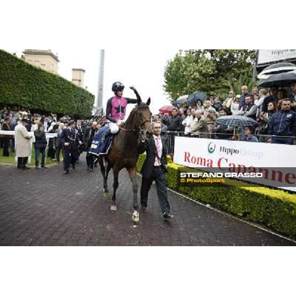 Robert Havlin on Feuerblitz enters the winner enclosure after winning the race 129° Derby Italiano Better Roma - Capannelle racecourse, 20th may 2012 ph.Stefano Grasso