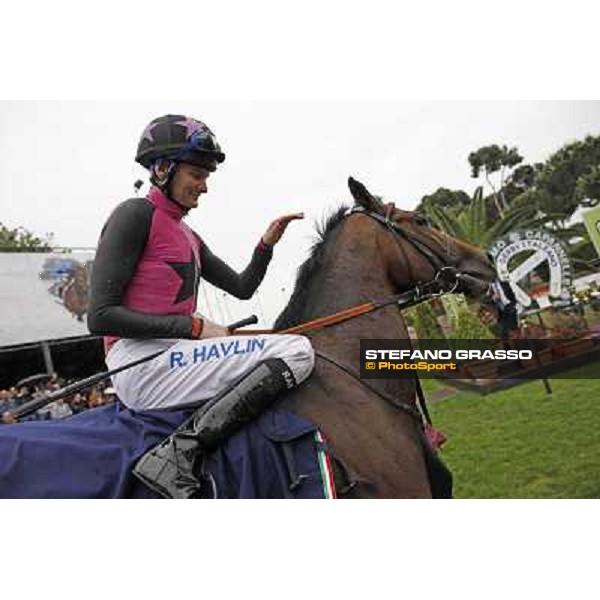 Robert Havlin on Feuerblitz enters the winner enclosure after winning the race 129° Derby Italiano Better Roma - Capannelle racecourse, 20th may 2012 ph.Stefano Grasso