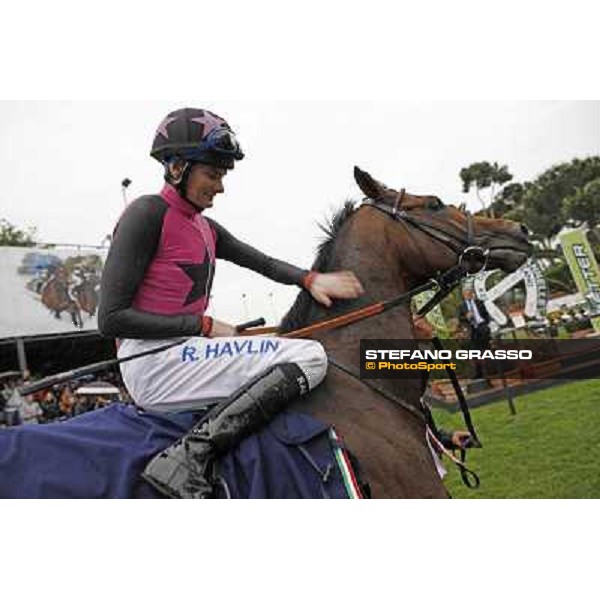 Robert Havlin on Feuerblitz enters the winner enclosure after winning the race 129° Derby Italiano Better Roma - Capannelle racecourse, 20th may 2012 ph.Stefano Grasso