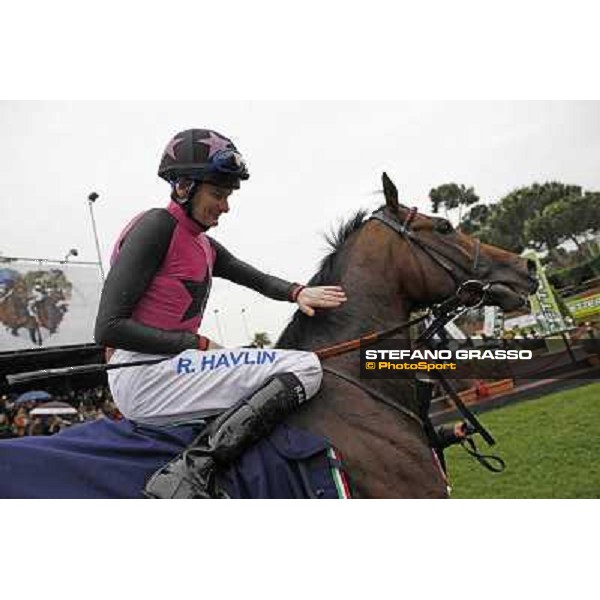 Robert Havlin on Feuerblitz enters the winner enclosure after winning the race 129° Derby Italiano Better Roma - Capannelle racecourse, 20th may 2012 ph.Stefano Grasso