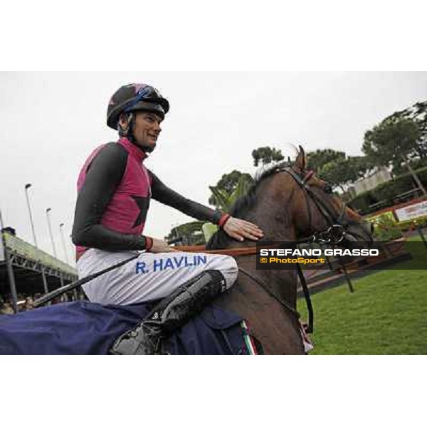 Robert Havlin on Feuerblitz enters the winner enclosure after winning the race 129° Derby Italiano Better Roma - Capannelle racecourse, 20th may 2012 ph.Stefano Grasso