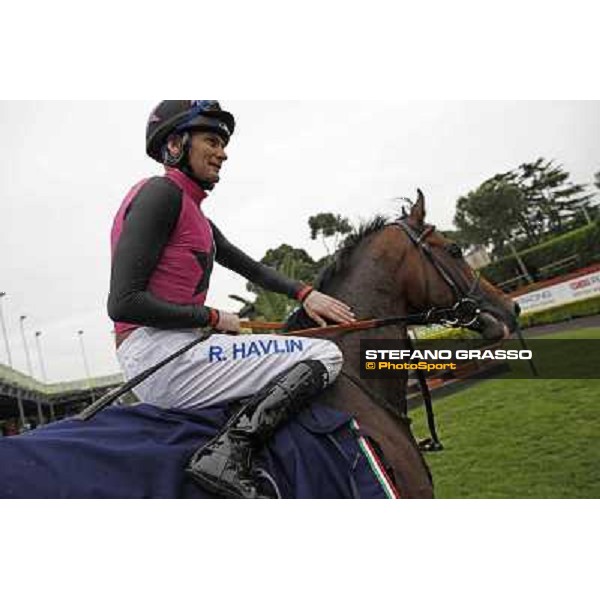 Robert Havlin on Feuerblitz enters the winner enclosure after winning the race 129° Derby Italiano Better Roma - Capannelle racecourse, 20th may 2012 ph.Stefano Grasso