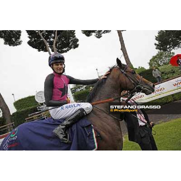Robert Havlin on Feuerblitz enters the winner enclosure after winning the race 129° Derby Italiano Better Roma - Capannelle racecourse, 20th may 2012 ph.Stefano Grasso