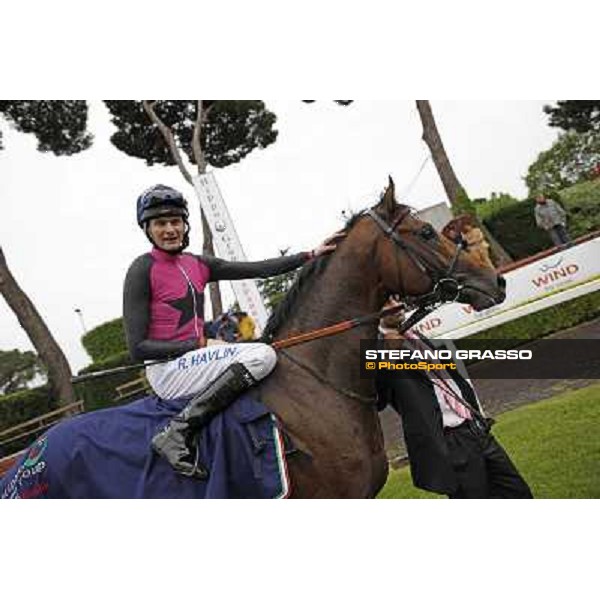 Robert Havlin on Feuerblitz enters the winner enclosure after winning the race 129° Derby Italiano Better Roma - Capannelle racecourse, 20th may 2012 ph.Stefano Grasso