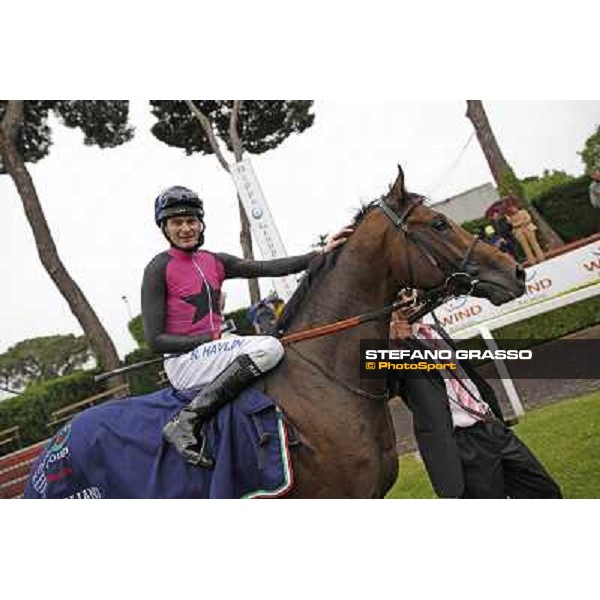 Robert Havlin on Feuerblitz enters the winner enclosure after winning the race 129° Derby Italiano Better Roma - Capannelle racecourse, 20th may 2012 ph.Stefano Grasso