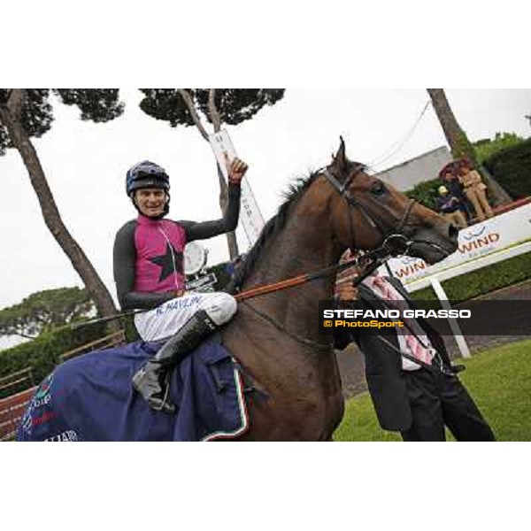 Robert Havlin on Feuerblitz enters the winner enclosure after winning the race 129° Derby Italiano Better Roma - Capannelle racecourse, 20th may 2012 ph.Stefano Grasso