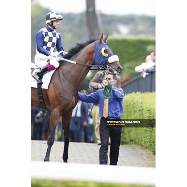 Umberto Rispoli on Wild Wolf enters the track 129° Derby Italiano Better Roma - Capannelle racecourse, 20th may 2012 ph.Stefano Grasso