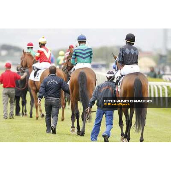 Dario Vargiu on Vola e Va and Cristian Demuro on Warder parade before the race 129° Derby Italiano Better Roma - Capannelle racecourse, 20th may 2012 ph.Stefano Grasso