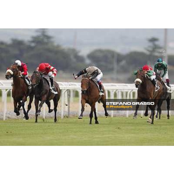 Cristian Demuro on Lake Drop goes to win the Premio Carlo D\'Alessio. Frankie Dettori on Frankenstein is second.Carlo Fiocchi on Branderburgo is third Roma - Capannelle racecourse, 20th may 2012 ph.Stefano Grasso