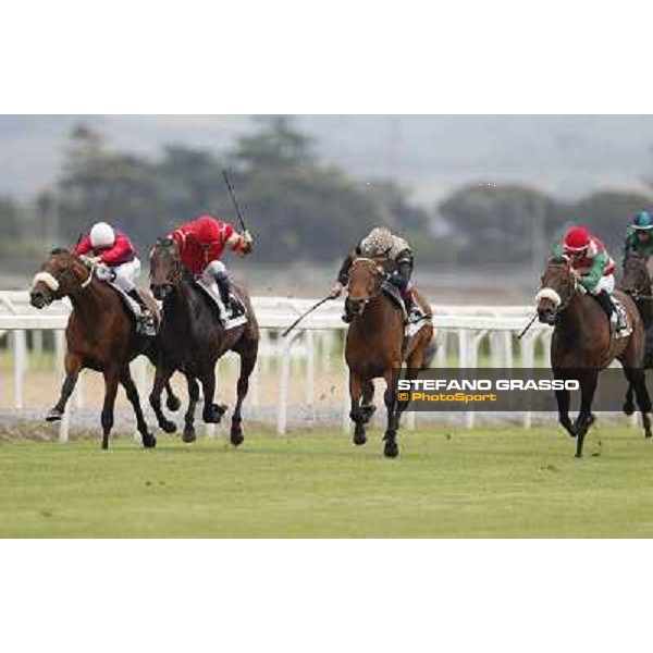 Cristian Demuro on Lake Drop goes to win the Premio Carlo D\'Alessio. Frankie Dettori on Frankenstein is second.Carlo Fiocchi on Branderburgo is third Roma - Capannelle racecourse, 20th may 2012 ph.Stefano Grasso