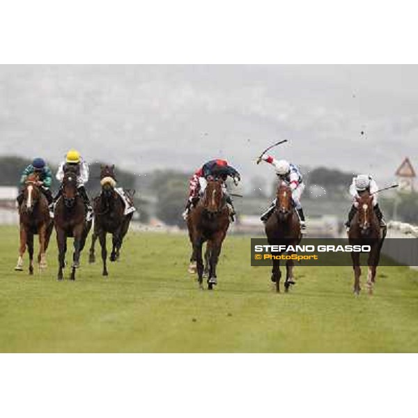 Carlo Fiocchi on United Color wins the Premio Tudini.Cristian Demuro on Traditional Chic is second.Mirco Demuro on Pandar is third Roma - Capannelle racecourse, 20th may 2012 ph.Stefano Grasso