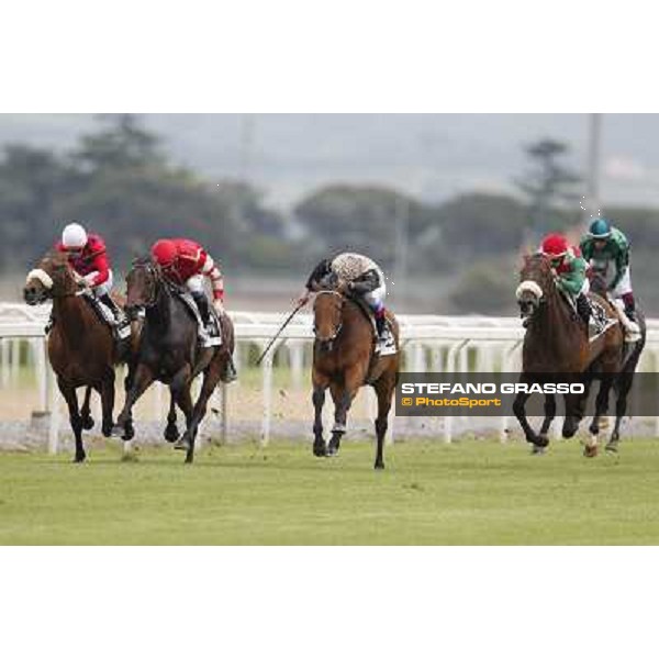 Cristian Demuro on Lake Drop goes to win the Premio Carlo D\'Alessio.Frankie Dettori on Frankenstein is second.Carlo Fiocchi on Branderburgo is third Roma - Capannelle racecourse, 20th may 2012 ph.Stefano Grasso