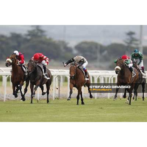 Cristian Demuro on Lake Drop goes to win the Premio Carlo D\'Alessio.Frankie Dettori on Frankenstein is second.Carlo Fiocchi on Branderburgo is third Roma - Capannelle racecourse, 20th may 2012 ph.Stefano Grasso