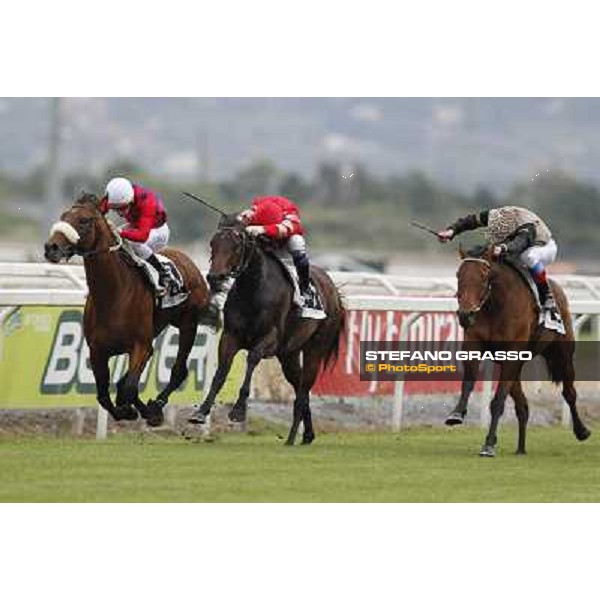 Cristian Demuro on Lake Drop goes to win the Premio Carlo D\'Alessio.Frankie Dettori on Frankenstein is second.Carlo Fiocchi on Branderburgo is third Roma - Capannelle racecourse, 20th may 2012 ph.Stefano Grasso